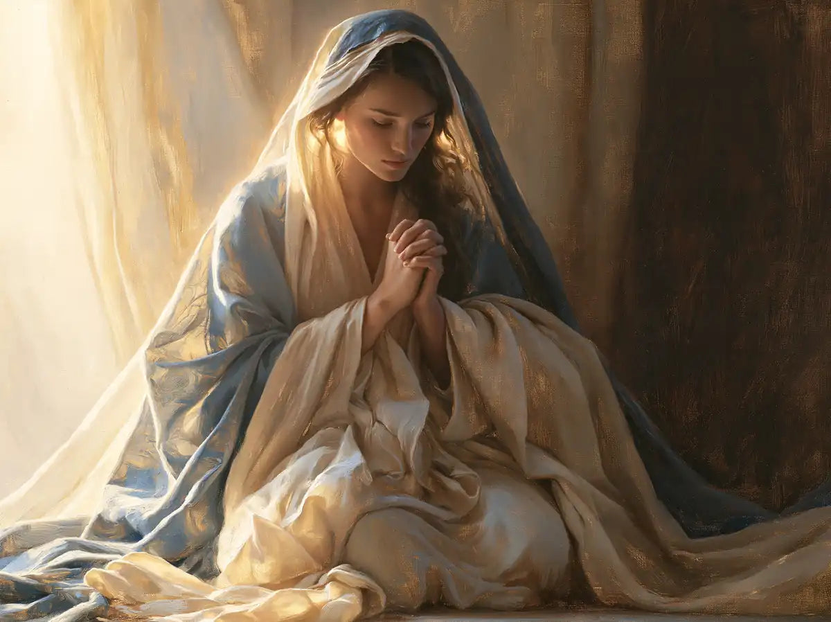 Virgin Mary in Prayer - Mary in a Biblical Interior - Christian artwork collection