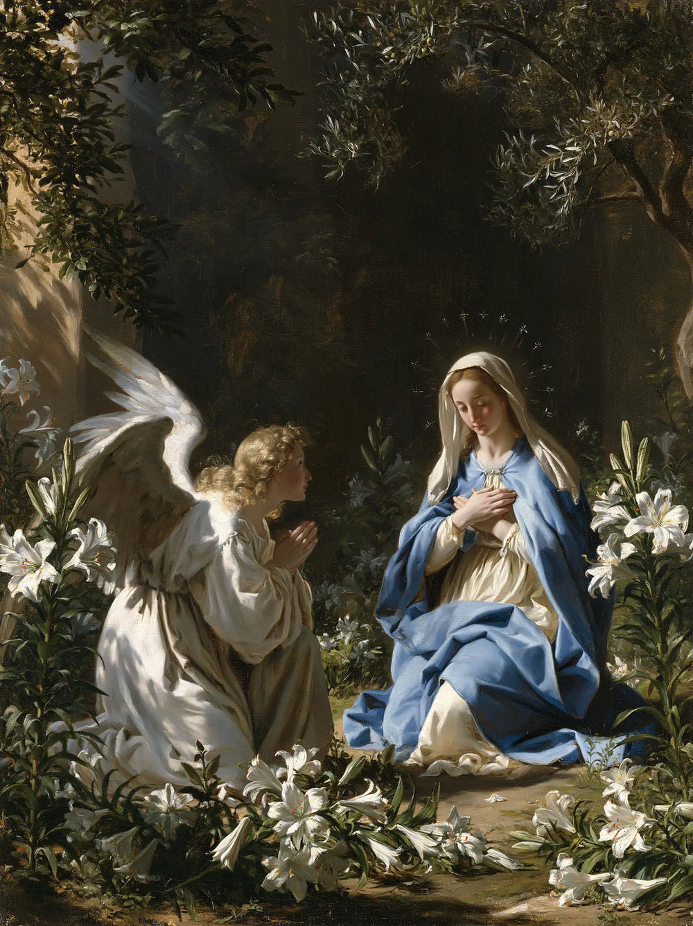 the Annunciation in a garden in The Annunciation in the Garden style, portrait Christian artwork no. 19