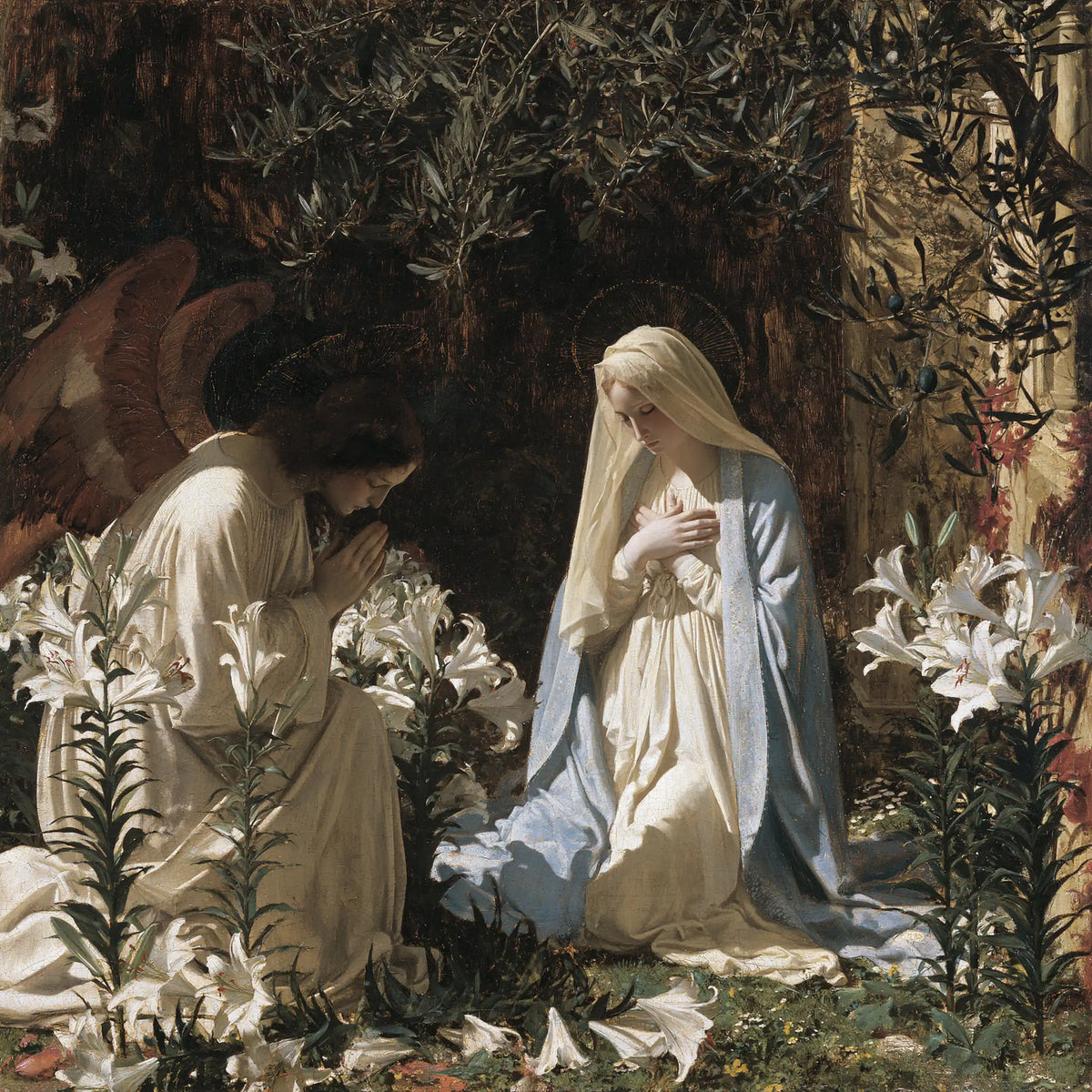 the Annunciation in a garden in The Annunciation in the Garden style, square Christian artwork no. 3