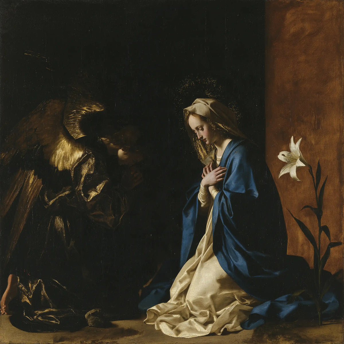 the Annunciation in black and gold in Black and Gold style, square Christian artwork no. 4