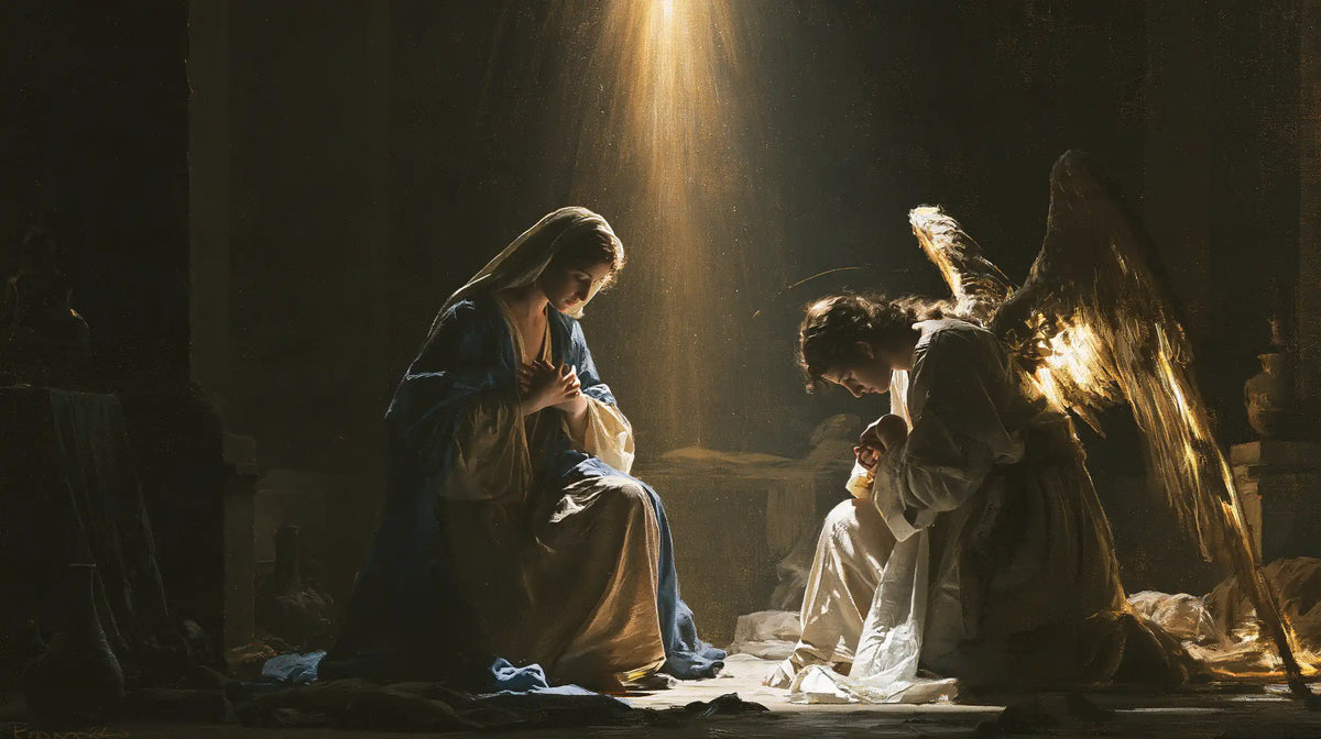 divine light descending upon Mary at the Annunciation in Divine Light Descending upon Mary style, landscape Christian artwork no. 19