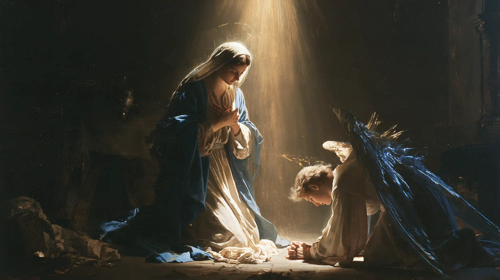 divine light descending upon Mary at the Annunciation in Divine Light Descending upon Mary style, landscape Christian artwork no. 21