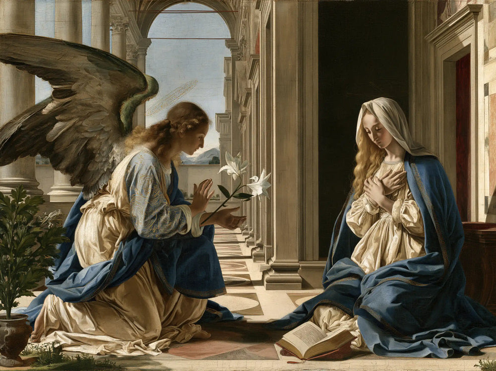 the Annunciation in Florentine Renaissance style in Florentine Renaissance style, landscape Christian artwork no. 3