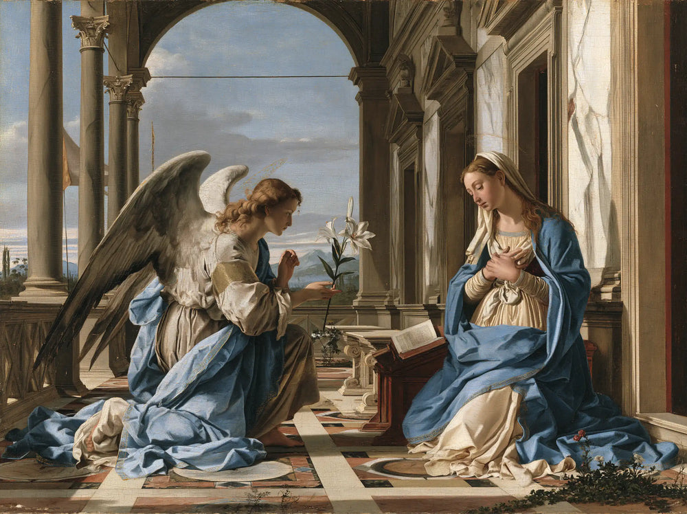 the Annunciation in Florentine Renaissance style in Florentine Renaissance style, landscape Christian artwork no. 4