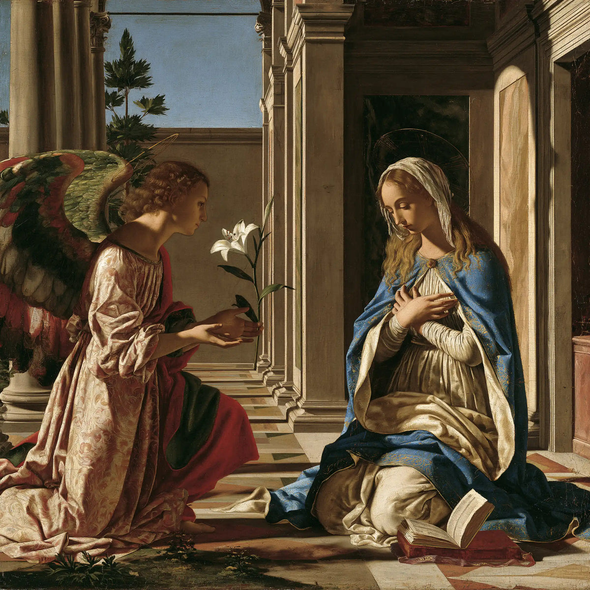 the Annunciation in Florentine Renaissance style in Florentine Renaissance style, square Christian artwork no. 6