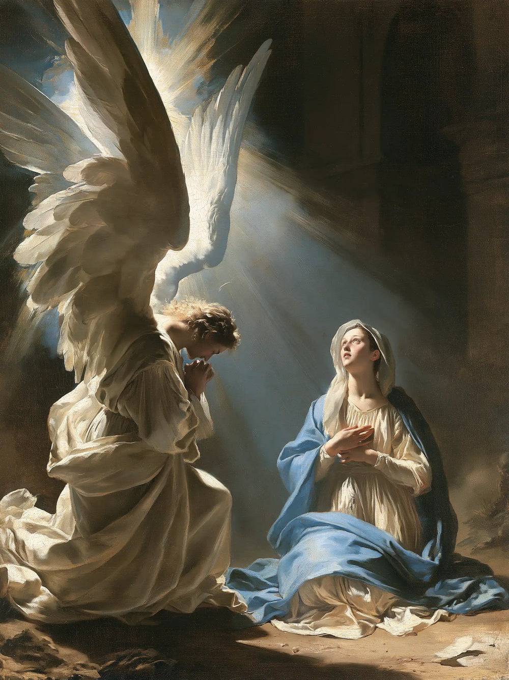 Gabriel in radiant light at the Annunciation in Gabriel in Radiant Light style, portrait Christian artwork no. 13