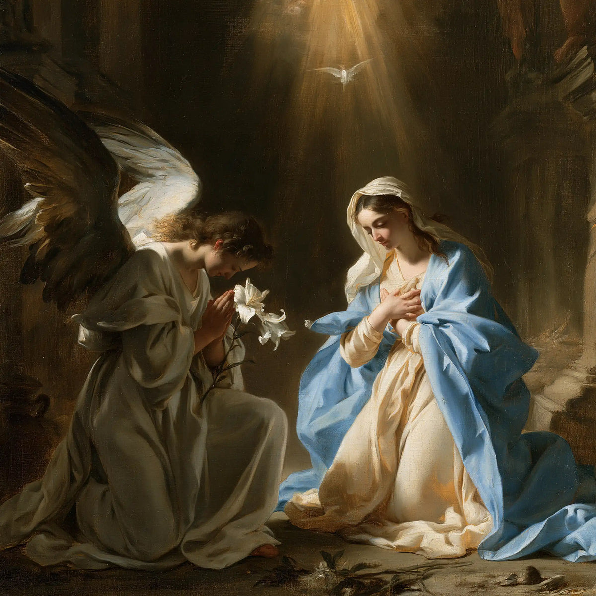 the Annunciation with the Holy Spirit in The Holy Spirit style, square Christian artwork no. 1