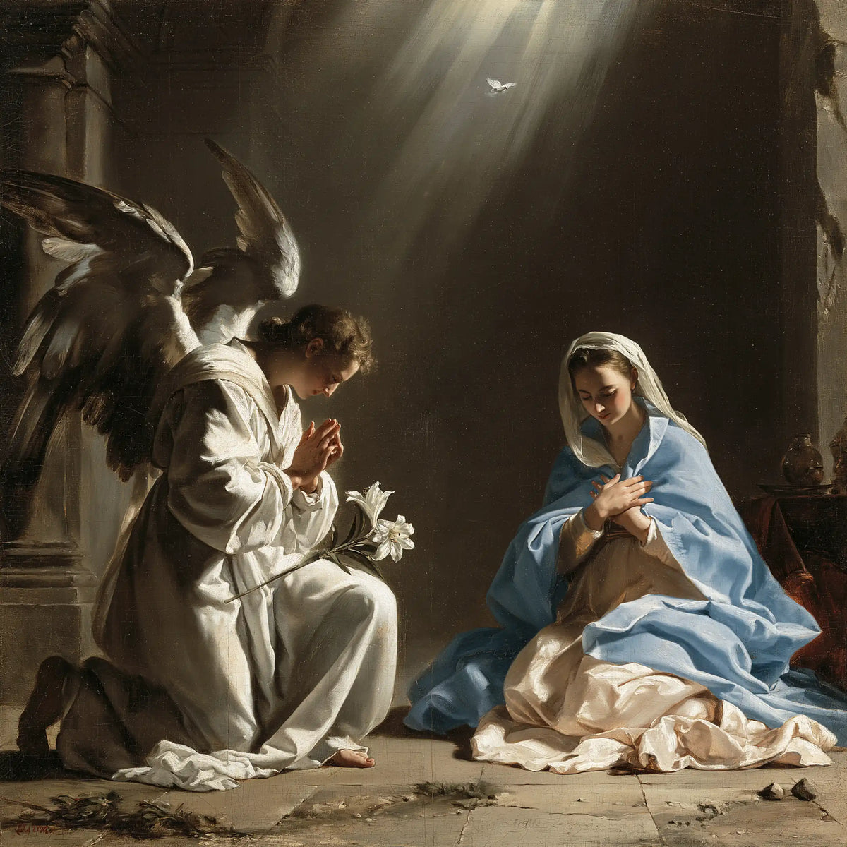 the Annunciation with the Holy Spirit in The Holy Spirit style, square Christian artwork no. 3