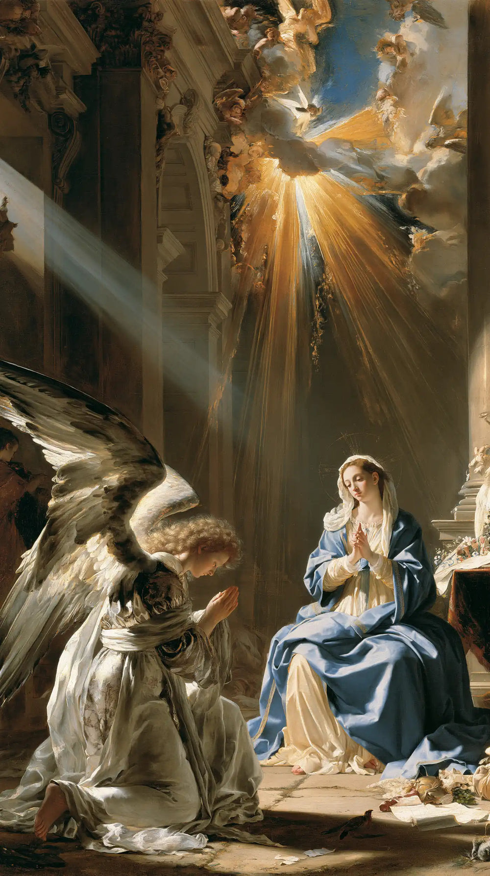 the Annunciation in a monumental sacred view in Sacred Monumental View style, portrait Christian artwork no. 3