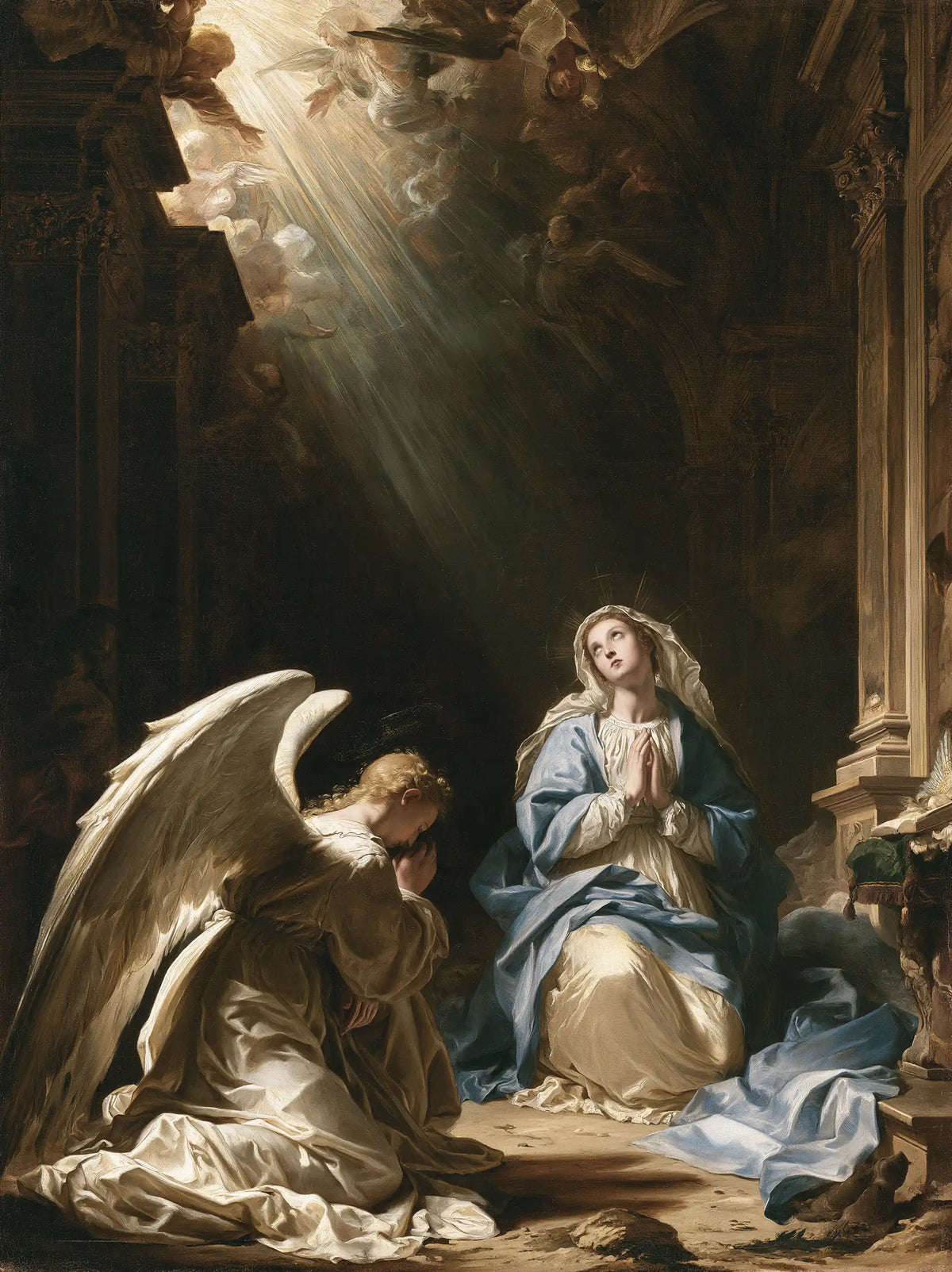 the Annunciation in a monumental sacred view in Sacred Monumental View style, portrait Christian artwork no. 14