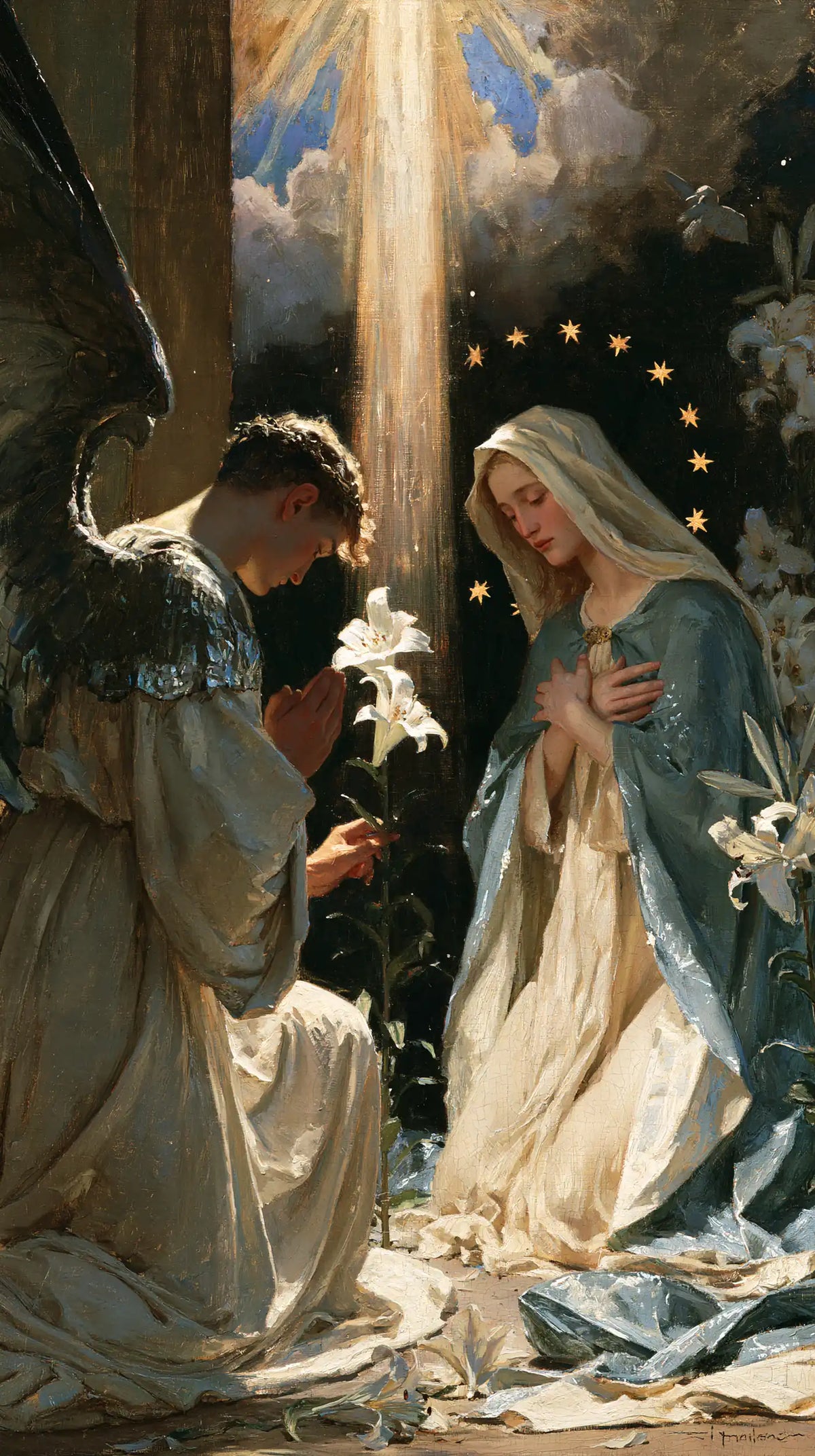 the Annunciation in a symbolist composition in Symbolist style, portrait Christian artwork no. 7