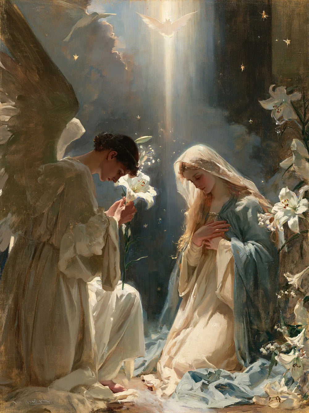 the Annunciation in a symbolist composition in Symbolist style, portrait Christian artwork no. 12