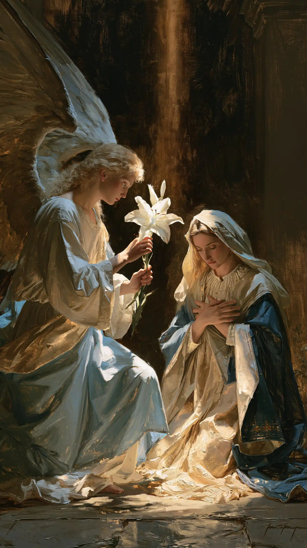 the Annunciation with the white lily as a central symbol in The White Lily as Symbol style, portrait Christian artwork no. 4