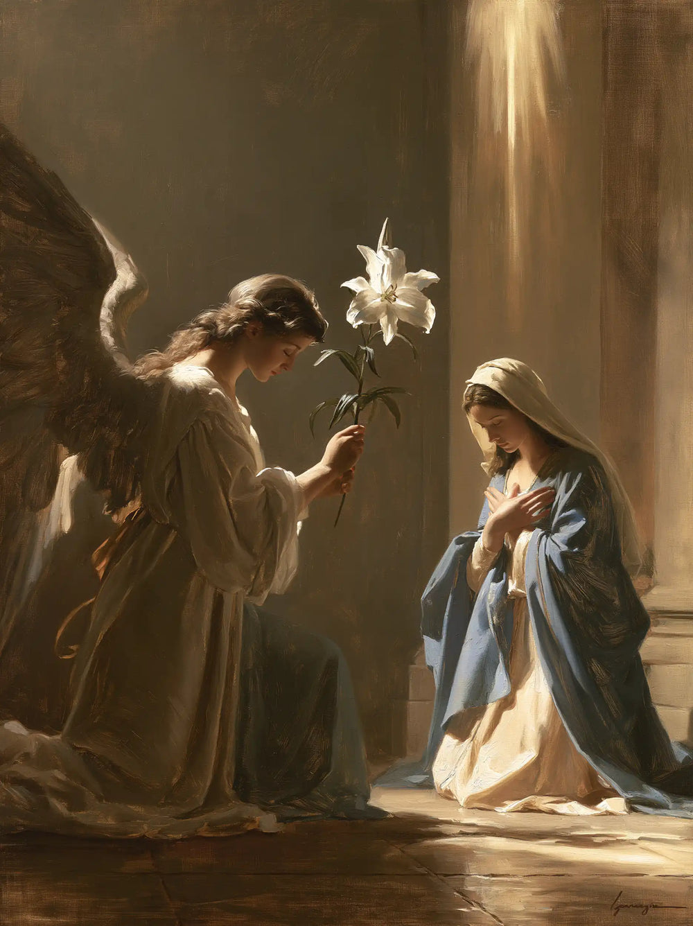 the Annunciation with the white lily as a central symbol in The White Lily as Symbol style, portrait Christian artwork no. 17