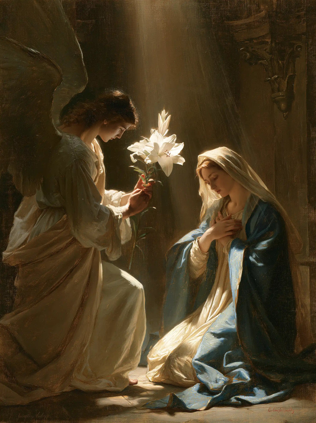 the Annunciation with the white lily as a central symbol in The White Lily as Symbol style, portrait Christian artwork no. 20