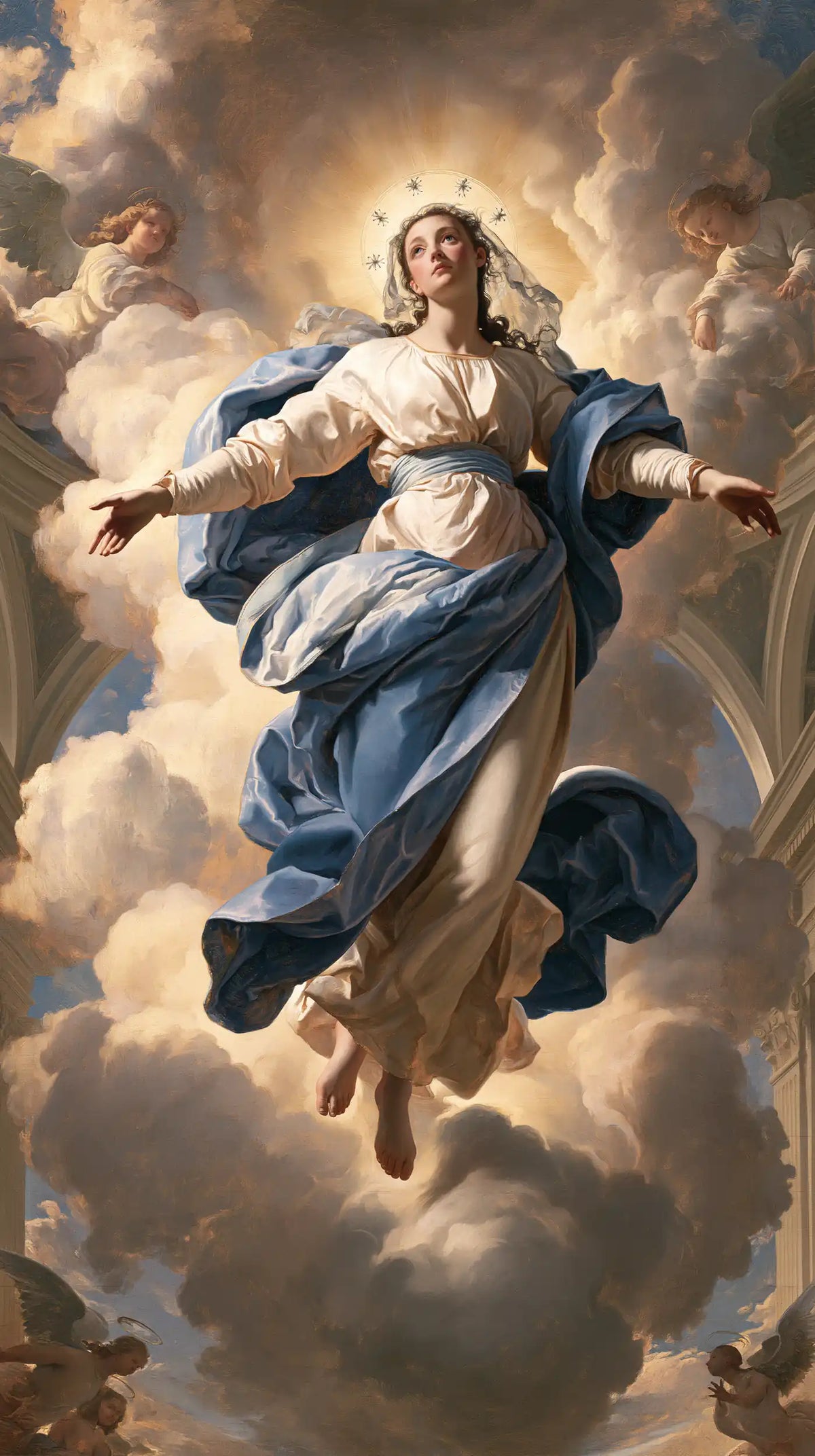 The Assumption of Mary — Folds Falling Toward the Clouds