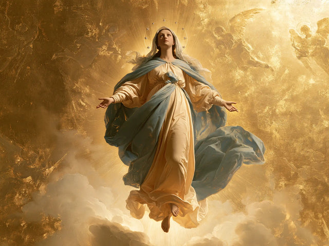 The Assumption of Mary — The Gentle Ascent in Crumpled Gold