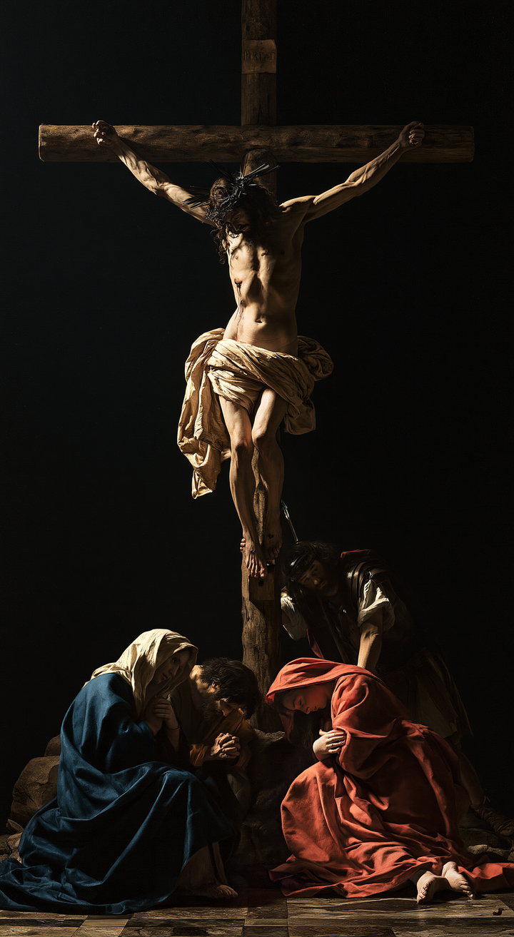 The Crucifixion — Red in Prayer beneath the Wood’s Shadow
