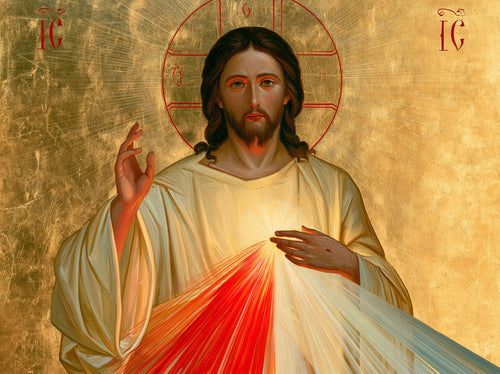 Divine Mercy Jesus in a contemporary Byzantine icon in Contemporary Byzantine style, landscape Christian artwork no. 1