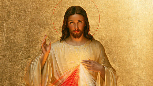 Divine Mercy Jesus in a contemporary Byzantine icon in Contemporary Byzantine style, landscape Christian artwork no. 7