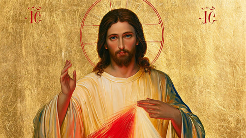 Divine Mercy Jesus in a contemporary Byzantine icon in Contemporary Byzantine style, landscape Christian artwork no. 9