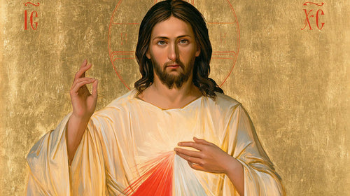 Divine Mercy Jesus in a contemporary Byzantine icon in Contemporary Byzantine style, landscape Christian artwork no. 11