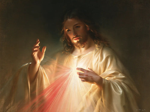 a devotional portrait of Divine Mercy Jesus in Devotional Portrait style, landscape Christian artwork no. 2