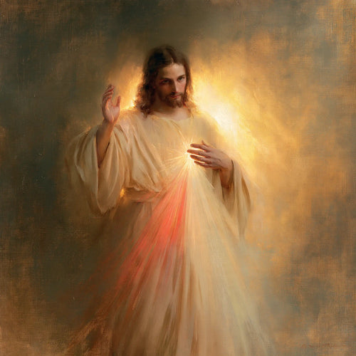 Divine Mercy Jesus raising his hand in blessing in Jesus Blessing style, square Christian artwork no. 3