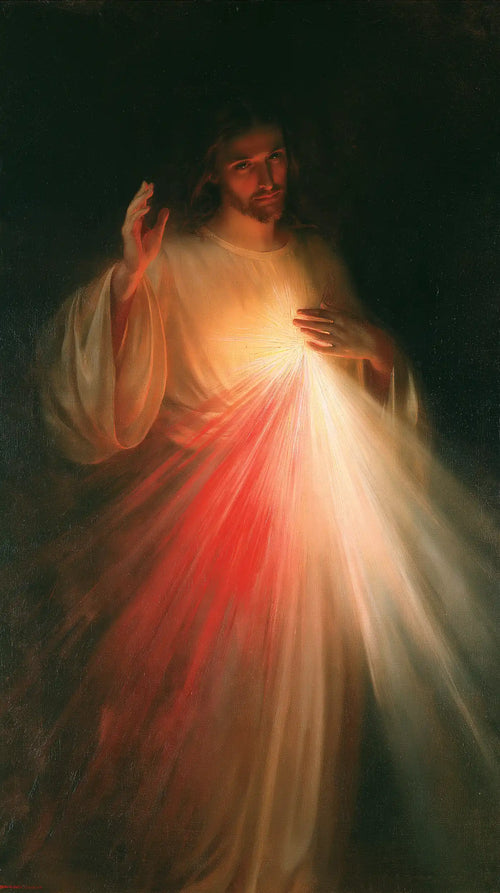 Divine Mercy Jesus as a source of sacred light in Jesus as Divine Light style, portrait Christian artwork no. 1