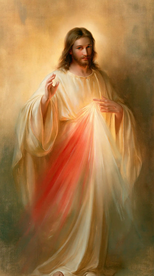 Divine Mercy Jesus welcoming the faithful in Jesus Welcoming the Faithful style, portrait Christian artwork no. 5