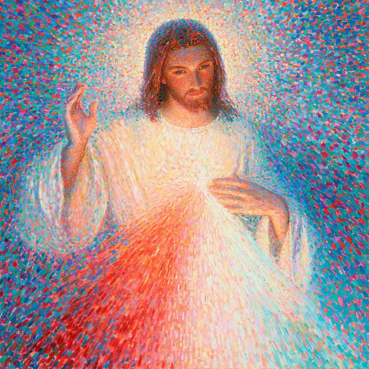Divine Mercy Jesus – Pointillist & Neo-Impressionist · Square no. 1