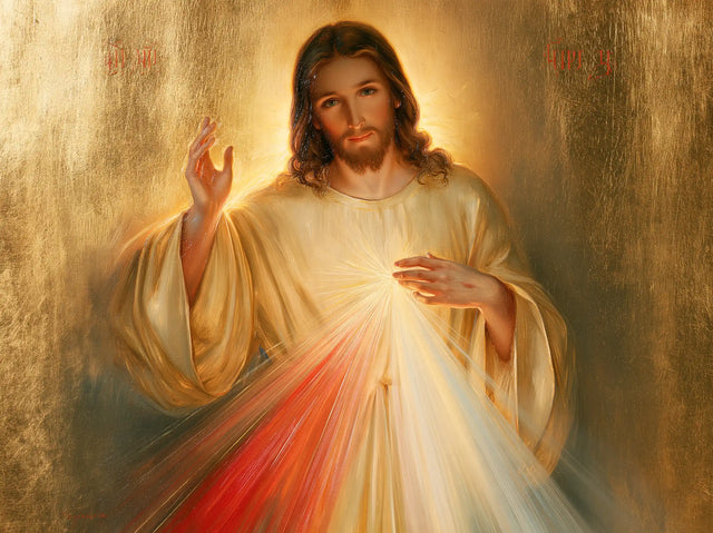 Jesus der Göttlichen Barmherzigkeit — Der Heiligenschein in der bernsteinfarbenen Patina