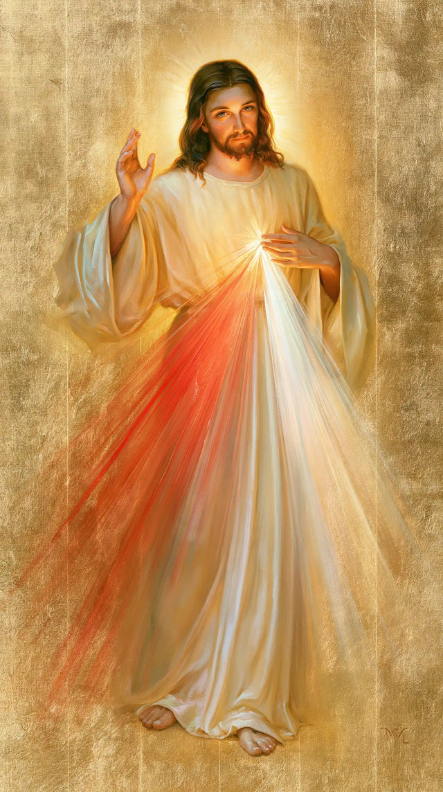 Divine Mercy Jesus — The White Robe in Pale Gold