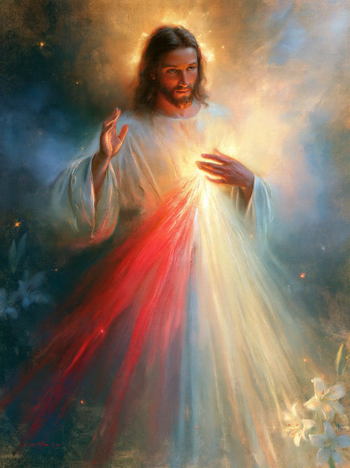 Divine Mercy Jesus in a symbolist composition in Symbolist style, portrait Christian artwork no. 4