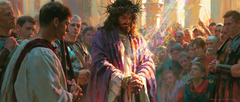 Ecce Homo — Bound Hands Beneath the Iridescent Opening