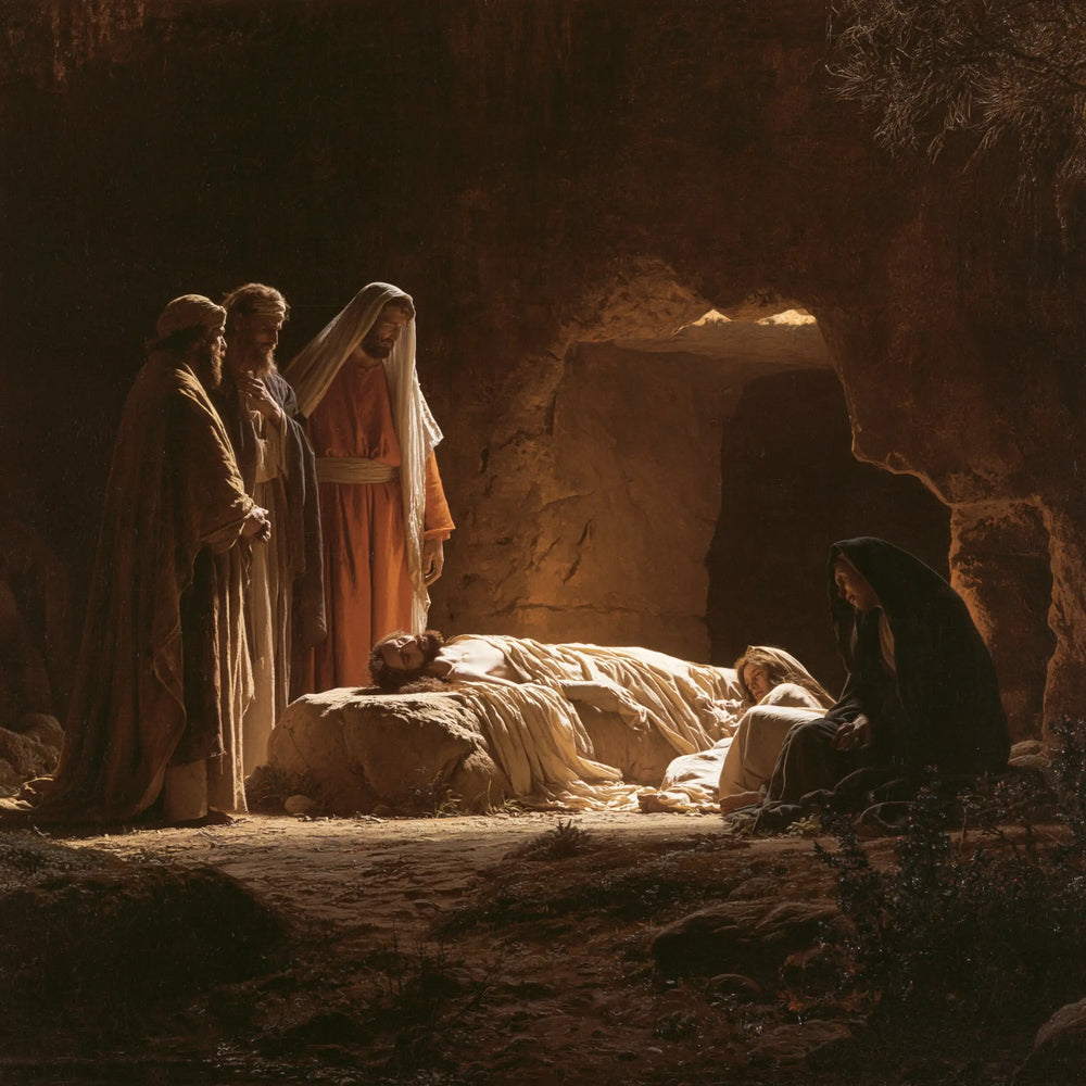Entombment of Jesus Christ in Black and Gold style, square Christian artwork no. 1