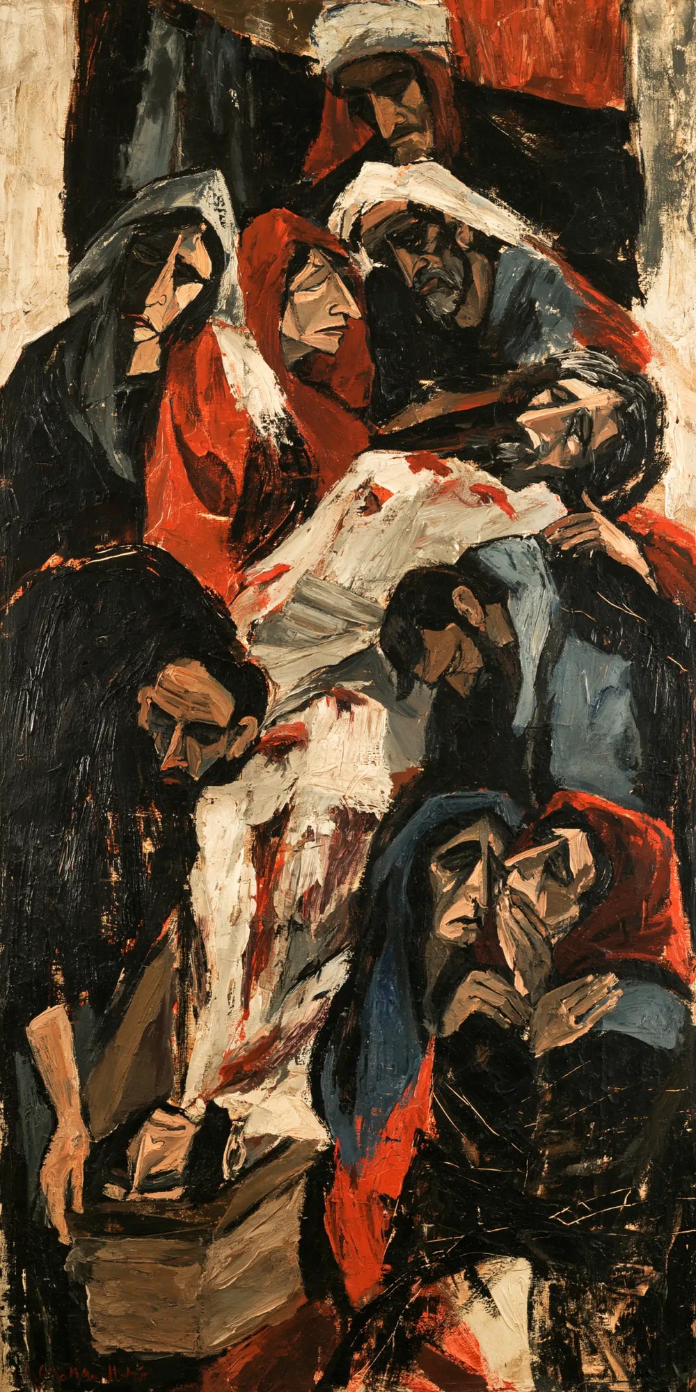 Entombment of Jesus Christ in Expressionist style, portrait Christian artwork no. 2