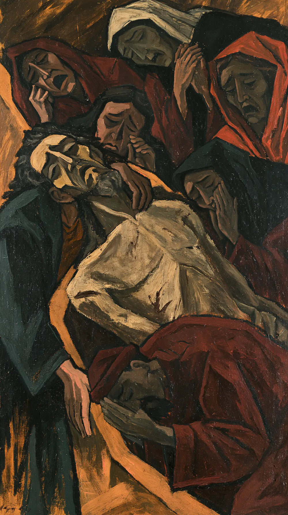 Entombment of Jesus Christ in Expressionist style, portrait Christian artwork no. 10
