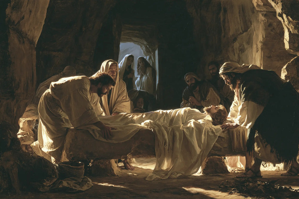 Entombment of Jesus Christ in Inside the Tomb style, landscape Christian artwork no. 4