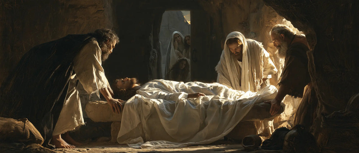 Entombment of Jesus Christ in Inside the Tomb style, landscape Christian artwork no. 7