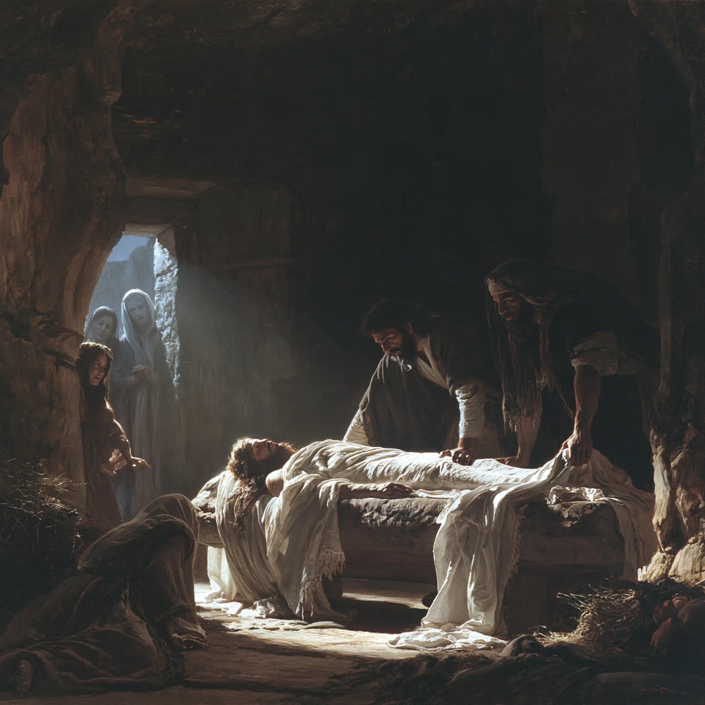 Entombment of Jesus Christ in Inside the Tomb style, square Christian artwork no. 2