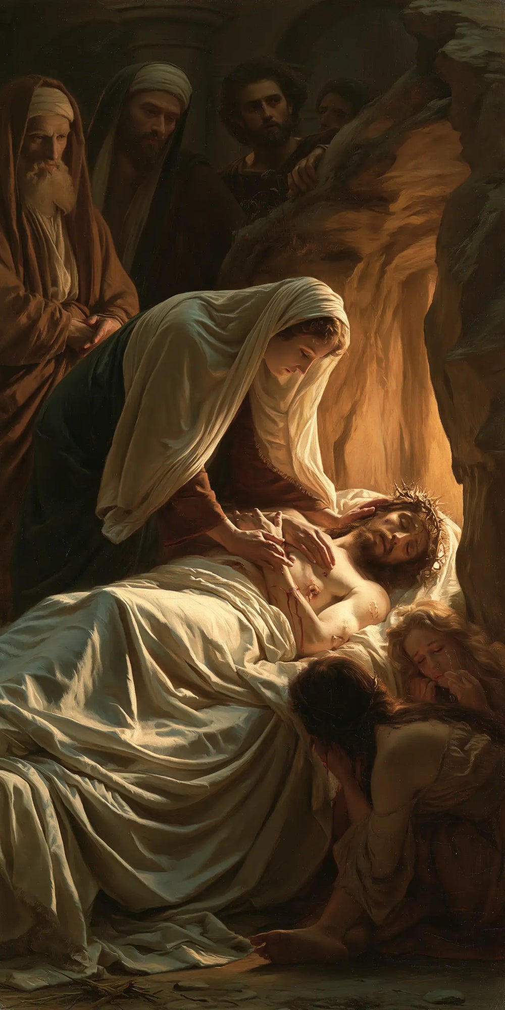 Entombment of Jesus Christ in Intimate Mourning style, portrait Christian artwork no. 2