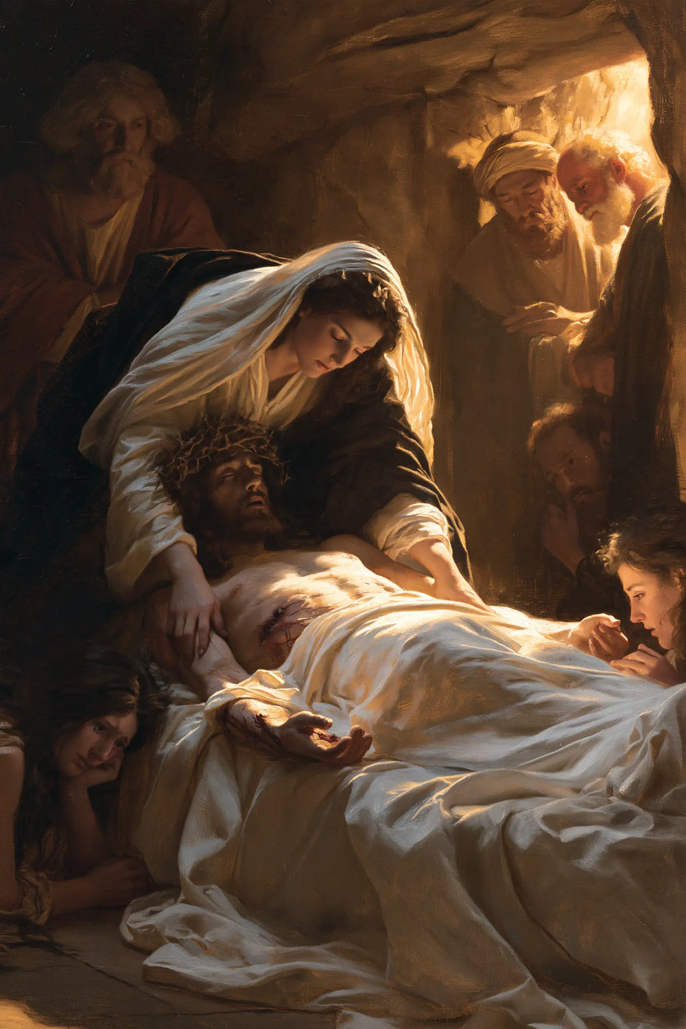 Entombment of Jesus Christ in Intimate Mourning style, portrait Christian artwork no. 7