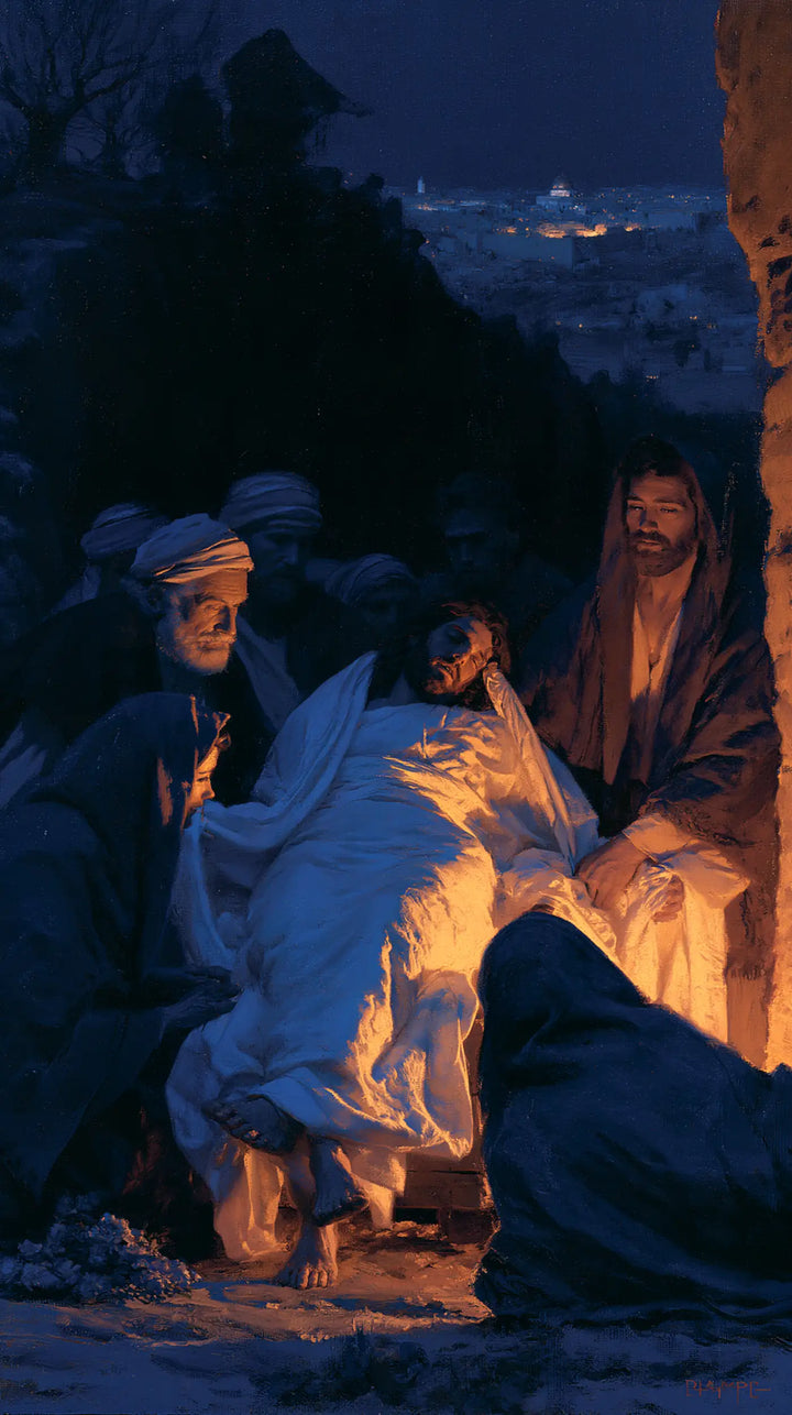 The Entombment of Jesus Christ — Feet Suspended in the Blue Evening