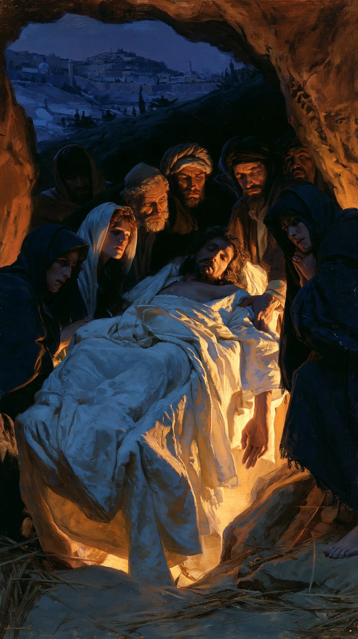 The Entombment of Jesus Christ — Pale Drapery Beneath the Russet Arch