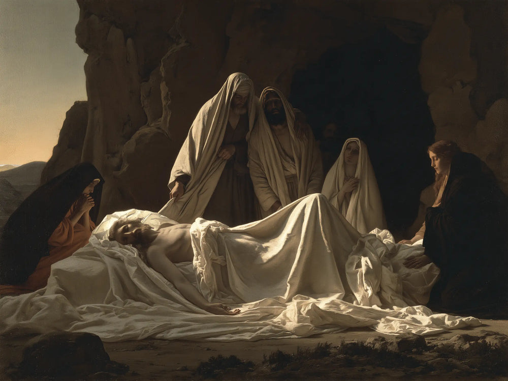 Entombment of Jesus Christ in Symbolist style, landscape Christian artwork no. 5