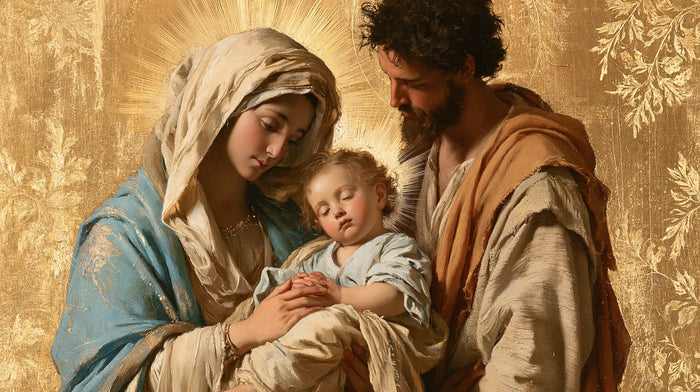 The Holy Family — Rest Beneath Engraved Branches