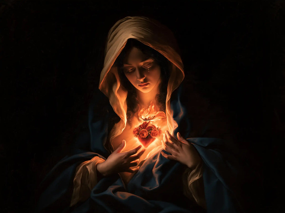 The Immaculate Heart of Mary — The Red Glow Beneath Lowered Eyelids