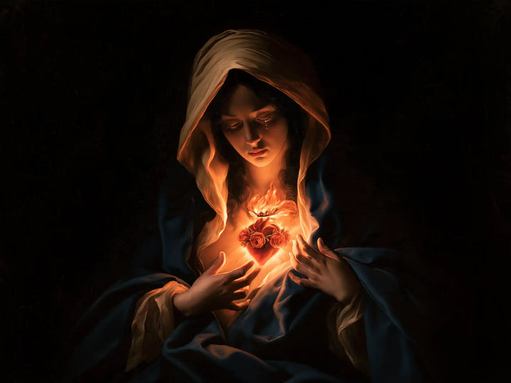 The Immaculate Heart of Mary — The Red Glow Beneath Lowered Eyelids