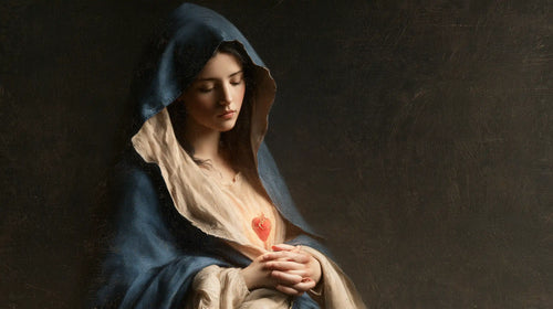 the Immaculate Heart of Mary in a minimalist composition in Contemporary Minimalism style, landscape Christian artwork no. 13